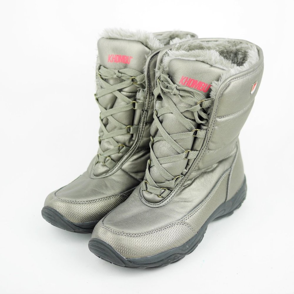 KHOMBU silver winter snow boots fleece lined calf